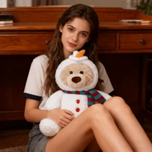 Yoyo Bear系列 - 雪人可变换坐姿毛绒玩具，可爱小熊毛绒玩具，新年节日礼物 - 白色 - 查看 4