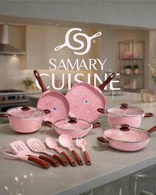 samary cuisine Batería de Cocina de Cerámica Manhattan - ALFA 17 pz  Antiadherente Premium | Cocina Saludable | Incluye Tapa de Cristal Irrompible Gratis | Agarraderas de Silicona | Apta para Estufas de Gas, Eléctrica e Inducción | Alta Calidad y Durabilidad - Rosa - Ver 9
