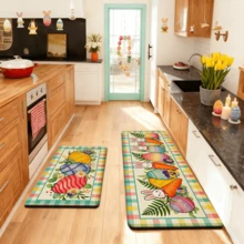 1/2/3 piezas Alfombra de cocina, felpudo o tapete de puerta de Pascua con huevos de colores vibrantes, flores de margarita y verdor de primavera sobre un fondo a cuadros. Perfecto para la decoración de Pascua, el hogar de primavera, la cocina, el jardín, la fiesta, el restaurante. Regalo para la familia. Decoración del ambiente de Pascua. - Multicolor - Ver 13