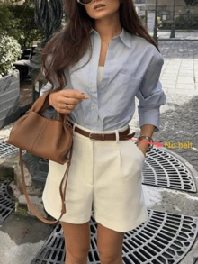 Solid Color High Waist Shorts, Suitable For Commuting And Spring/Summer Vacation, Matching Casual For Valentine's Day - Apricot - View 1