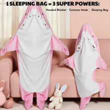 Shark Onesize Adult Kigurumi Wearable Blanket With Hood, Soft Cozy Flannel Sleeping Bag, Cute Funny Costume For Cosplay - 粉色 - 查看 2