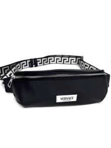 Versace 香水系列黑色化妆包 - 希腊回纹图案可调节肩带斜挎包，时尚单肩包，配有可调节肩带，奢华设计师旅行包，适合日常使用 - 黑色 - 查看 3