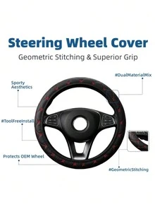 Capa Acolchoada para Volante com Estampa Floral - Conforto e Aderência durante todo o Ano para Sedãs, Caminhonetes e SUVs - Acessório Automotivo de Luxo Antiderrapante em Preto e Vermelho - A - Visão 7