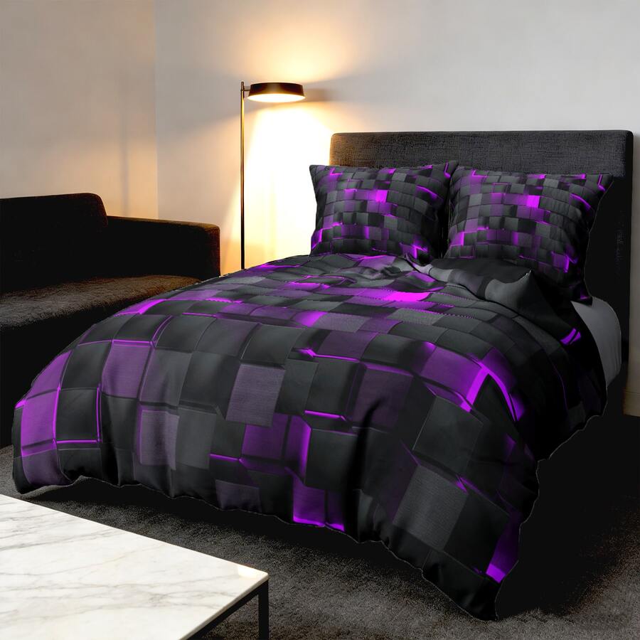 2/3pcs Futuristic Digital Grid Print Duvet Cover Set For All Seasons, Available In Multiple Colors, In Four Sizes (Twin, Double, Queen, King) (1 Duvet Cover + 1/2 Pillowcase No A Comforter, No Filling) Dorm Room Family Gift Room Decor - 紫色 - 查看 1