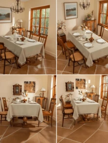 [Delivery Within 2-7 Days In The United States]1-Piece Set, Linen Blend Tablecloth, Fringe Stitching, Rectangular Decorative Natural Tablecloth, Suitable For Kitchen Dining Rooms, Wedding Buffets, Etc., 140*180 Cm - Ivory White. Rectangular Table-Specific Tablecloth, Cotton-Linen Blend, Water-Resistant And Wrinkle-Resistant, Table Cover, Tassel Trim, Soft Fabric. Kitchen Dining Table-Specific Linen Tablecloth, Designed For Rectangular Tables. Linen Blend Fabric, Durable And Fade-Resistant, Oil-Proof, Dust-Proof, And Splash-Resistant. Easy To Clean With A Simple Wipe. Suitable For Buffets, Dining Tables, Coffee Tables, Parties, Birthday Gatherings, Cafes, Banquets, Picnics, Autumn, Harvest Festivals, Farmhouse Style, Thanksgiving, Christmas Decorations, And Other Indoor/Outdoor Settings. Also An Ideal Everyday Decorative Choice. - 彩色 - 查看 8