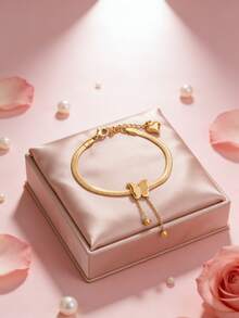 1pc Fashion Stainless Steel Butterfly & Beaded Tassel Bracelet, Suitable For Women Beach Vacation Or Daily Outfit, Also Make Great Gift For Friends - Yellow Gold - View 5