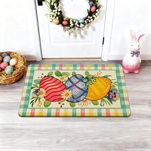 1/2/3 piezas Alfombra de cocina, felpudo o tapete de puerta de Pascua con huevos de colores vibrantes, flores de margarita y verdor de primavera sobre un fondo a cuadros. Perfecto para la decoración de Pascua, el hogar de primavera, la cocina, el jardín, la fiesta, el restaurante. Regalo para la familia. Decoración del ambiente de Pascua. - Multicolor - Ver 6