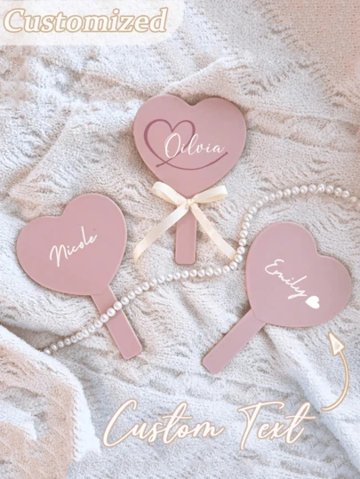 Customizable Handheld Mirror, Portable Makeup Mirror, Personalized Compact Mirror For Women, Suitable For Home, Travel, Cosmetic Bag, Wedding, Bridesmaid Gift, Multifunctional, Decorative