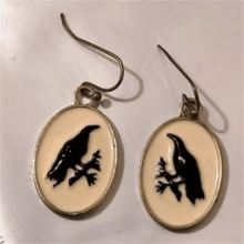 一对波西米亚风椭圆形DIY 3D乌鸦吊坠耳环，时尚个性化派对首饰，女士礼物 - 金黃色 - 查看 5