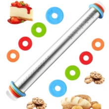 RODILLO DE RESPOTERIA PARA COCINA, RODILLO PARA GALLETAS, CON MULTIPLES DISCOS PARA HACER MAS DELGADA O GRUESA LA MASA.  IDEAL PARA MASA DE GALLETAS O PAN, INCLUSO TORTILLAS, ACESSORIO DE COCINA - Plateado - Ver 2