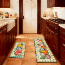 1/2/3 piezas Alfombra de cocina, felpudo o tapete de puerta de Pascua con huevos de colores vibrantes, flores de margarita y verdor de primavera sobre un fondo a cuadros. Perfecto para la decoración de Pascua, el hogar de primavera, la cocina, el jardín, la fiesta, el restaurante. Regalo para la familia. Decoración del ambiente de Pascua. - Multicolor - Ver 4