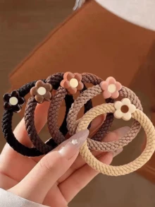 5 Stücke kräftige Blumen Haargummi Haarzubehör für Frauen, neue Kopfband Schlaufe, Gummiband, hochelastischer Haarring Haarzubehör, Haargummi, elastisches Haargummi - Verschiedenfarbig - Übersicht 2