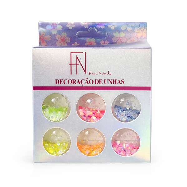 Kit 6 Potes de Glitter Para Decoração De Unhas Fan Nails