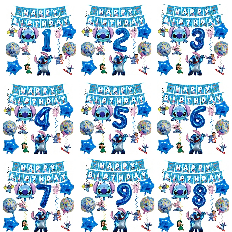 Hasbro 史迪奇主题生日派对装饰套装，彩带气球花环庆典装饰套装，适用于生日、节日、活动和派对 - 彩色 - 查看 1