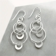 1对女士极简镂空几何圆形吊坠耳环，时尚派对首饰礼品 - 銀色 - 查看 8