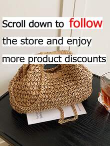 时尚草编包，独特编织肩包，百搭休闲斜挎包，适合女士外出、约会、购物、送礼、通勤等场合。 - 卡其色 - 查看 3