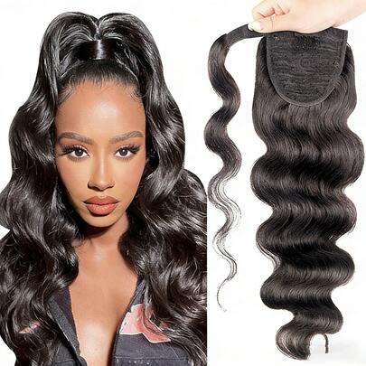 BINF Peruca com rabo de cavalo ondulado 18A, 100% cabelo virgem brasileiro, aplique de cabelo brasileiro de camada dupla com presilha para mulheres