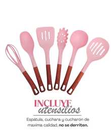 samary cuisine Batería de Cocina de Cerámica Manhattan - ALFA 17 pz  Antiadherente Premium | Cocina Saludable | Incluye Tapa de Cristal Irrompible Gratis | Agarraderas de Silicona | Apta para Estufas de Gas, Eléctrica e Inducción | Alta Calidad y Durabilidad - Rosa - Ver 8