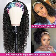 Kinky Curly Headband Wigs Bob Jerry Curly None Lace Front Wigs For Women Easy Wear And Go Human Hair Full Machine Made Wig 200 Density Daily Use - Natural Black - 查看 4