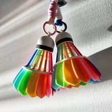 Colorful Rainbow Color Badminton Keychain Funny Hanging Badminton Bag Pendant Backpack Decor Creative 3D Printing Keyring Gift - Multicolor - View 4