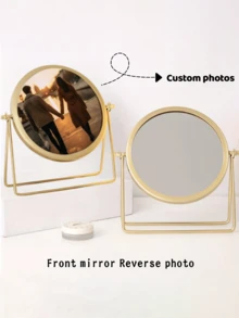 Desktop Rotating Makeup Mirror, Simple Desktop Mirror, Makeup Mirror Photo Prop. Suitable For Women, Portable High-Definition Makeup Mirror, Suitable For Students, Valentine's Day, Weddings, Birthdays And Other Occasions. - 金色 - 查看 10