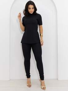 Women's Premium Riding Set, Leggings, Turtleneck Top, Modern And Elegant - màu đen - Xem 9