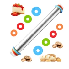 RODILLO DE RESPOTERIA PARA COCINA, RODILLO PARA GALLETAS, CON MULTIPLES DISCOS PARA HACER MAS DELGADA O GRUESA LA MASA.  IDEAL PARA MASA DE GALLETAS O PAN, INCLUSO TORTILLAS, ACESSORIO DE COCINA - Plateado - Ver 4