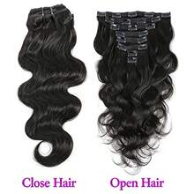 Body Wave Clip In Human Hair Extension Full Head Brazilian Virgin Raw Hair Clip On Hair Extension For Women 8Pcs/Set Double Weft - Natural Black - View 4