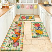 1/2/3 piezas Alfombra de cocina, felpudo o tapete de puerta de Pascua con huevos de colores vibrantes, flores de margarita y verdor de primavera sobre un fondo a cuadros. Perfecto para la decoración de Pascua, el hogar de primavera, la cocina, el jardín, la fiesta, el restaurante. Regalo para la familia. Decoración del ambiente de Pascua. - Multicolor - Ver 16