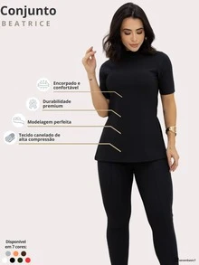Women's Premium Riding Set, Leggings, Turtleneck Top, Modern And Elegant - màu đen - Xem 6