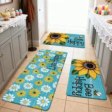 1/2/3pcs Easter Kitchen Rug Kitchen Mat Door Mat Featuring Vibrant Sunflower And Bee Happy Design On Turquoise Background Perfect For Spring Home Decor In Kitchen Bathroom Garden Or Party Celebrations As A Festive Gift With Cheerful Atmosphere Home Decoration Easter Mood Decoration - Multicolor - View 12
