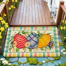 1/2/3 piezas Alfombra de cocina, felpudo o tapete de puerta de Pascua con huevos de colores vibrantes, flores de margarita y verdor de primavera sobre un fondo a cuadros. Perfecto para la decoración de Pascua, el hogar de primavera, la cocina, el jardín, la fiesta, el restaurante. Regalo para la familia. Decoración del ambiente de Pascua. - Multicolor - Ver 7