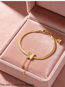 1pc Fashion Stainless Steel Butterfly & Beaded Tassel Bracelet, Suitable For Women Beach Vacation Or Daily Outfit, Also Make Great Gift For Friends - Yellow Gold - View 1