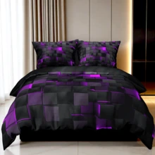 2/3pcs Futuristic Digital Grid Print Duvet Cover Set For All Seasons, Available In Multiple Colors, In Four Sizes (Twin, Double, Queen, King) (1 Duvet Cover + 1/2 Pillowcase No A Comforter, No Filling) Dorm Room Family Gift Room Decor - 紫色 - 查看 4