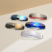 Gafas rectangulares sin marco unisex, estilo futurista punk Y2K, adecuadas para ciclismo, decoración, fiestas, viajes, deportes de motocicleta. Gafas reflectantes, ligeras y de moda, para mujeres/hombres - Plateado - Ver 4
