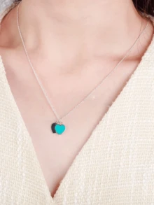 Collar de doble corazón de plata esterlina S925, rosa y azul, diseño clásico y sencillo, collar de joyería para mujer, regalo navideño. - azul - Ver 3