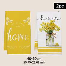 2pcs Minimalist Spring Yellow Floral Pattern Kitchen Towels, Soft Polyester Material Dish Cloths, Suitable For Kitchen Decor, Cleaning, Holiday Party Decoration, Kitchen & Bathroom Essentials, Home Decor, Housewarming Gift - Multicolor - View 3