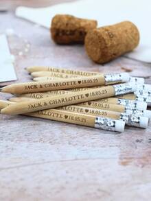 Customized Engraved Pencils, Personalized Text Pencils, Round Natural Wooden HB Graphite Pencil Set With Eraser, Suitable For School Drawing, Sketching, Wedding, Baby Shower, Office Supplies, New Year And Valentine's Day Gifts - Multicolor - View 5