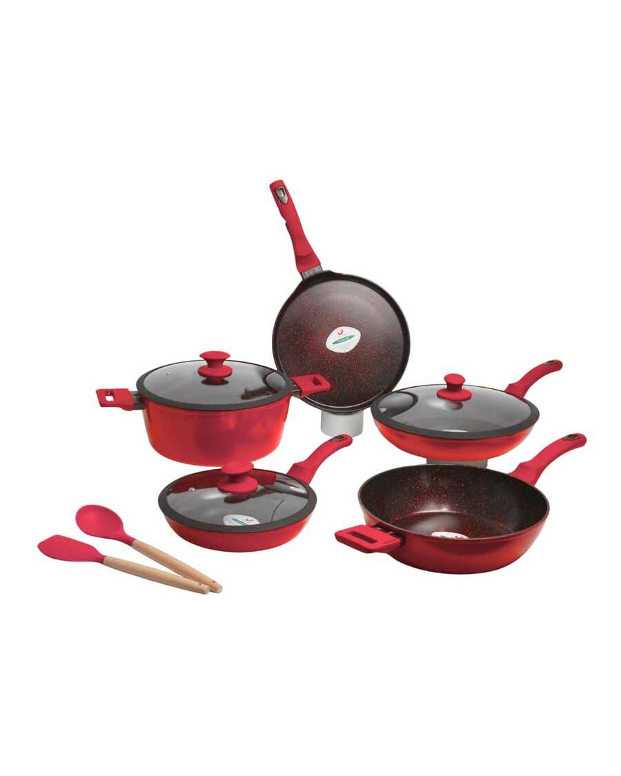 Batería de Cocina de Cerámica Atenas - KUCHE 10 pz  Antiadherente Premium | Cocina Saludable | Incluye Tapa de Cristal Irrompible Gratis | Agarraderas de Silicona | Apta para Estufas de Gas, Eléctrica e Inducción | Alta Calidad y Durabilidad