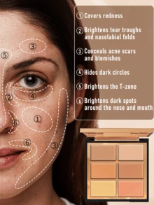 FV 6 Colors Concealer Palette -Full Coverage Long Lasting Colors Corrector For Dark Circles Redness Acne With Natural Finish Brand Beauty Makeup Face Paint Cosmetic Ideal For Y2K Fancy Fashion Suitable For Birthday Gift Party Ready Best Color - Light - View 3