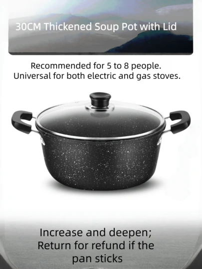 מחבת טפלון מדגם חדש מקאסאריט - מתאימה לשימוש ביתי לבישול מרקים, הכנת סירים חמים, תואמת כיריים גז וחשמליות, שימוש כללי להכנת מרקים ודייסה