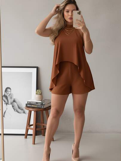 Macaquinho Vestido Feminino Frente Única Solto Costas Abertas