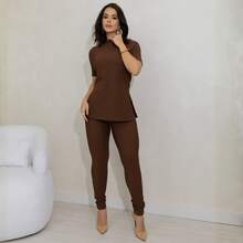 Women's Premium Riding Set, Leggings, Turtleneck Top, Modern And Elegant - Rust Brown - View 11