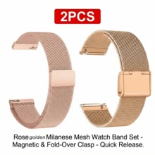 2条装 20mm/22mm 男女通用合金不锈钢米兰尼斯表带，兼容三星华为手表，是送给朋友、家人的绝佳礼物，适合户外、旅行、聚会等场合。 - 玫瑰金 - 查看 10