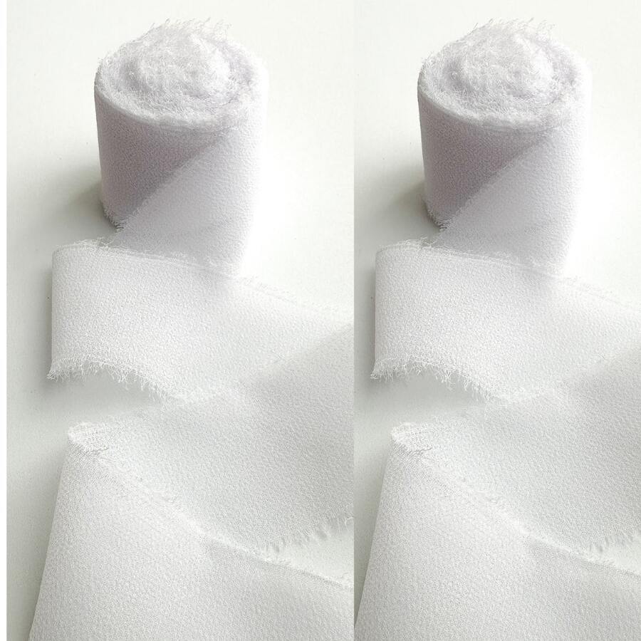 10 Meters Or 2 Rolls Of Rustic Silk Chiffon Ribbon, For Gift Boxes, Weddings, Easter, Favors, Surprises - White - View 1