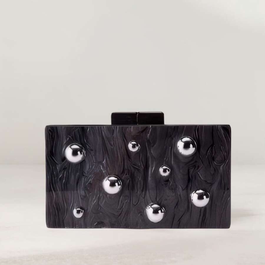 Women Unique Acrylic Clutch Purse Chain Shoulder Bag Prom Party Wedding Handbag With Embedded Beads - 黑色 - 查看 1