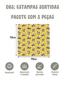 Pack Of 5 Luxury Cloth Diapers, Minasrey Brand, Assorted Prints For Babies And Newborns, 70cm X 70cm - 100% Double Cotton, Extra Absorbent - Ideal For Unisex Neutral Layette - 中立ㅤ - 查看 2