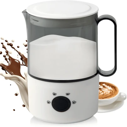 Montalatte e caffè, montalatte elettrico 4 in 1 per latte caldo e freddo, montalatte da 500 W per latte caldo e freddo, con 4 modalità di mescolamento, adatto per latte macchiato, cappuccino e cioccolata calda, adatto per uso domestico e in ufficio, coperchio trasparente a prova di perdite, spegnimento automatico, norma europea.