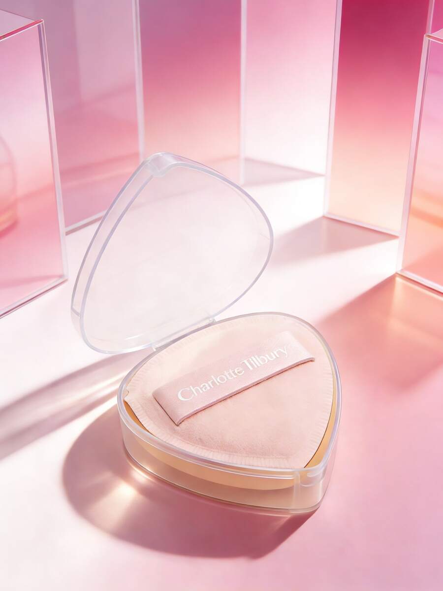 Charlotte Tilbury Powder Puff, Makeup Sponge, Heart Shape, Heart Shaped, Soft Sponge, Makeup Tool - Pink - View 1