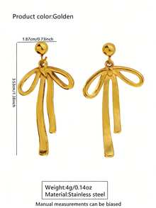 VceTd 一对优雅镂空蝴蝶不锈钢耳环，适合女士日常佩戴 - 金黃色 - 查看 2